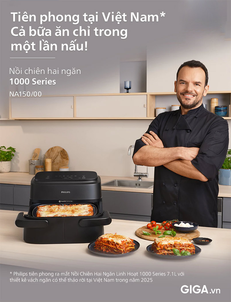 Nồi chiên không dầu 2 ngăn 7.1L Philips NA150/00 chống dính tốt